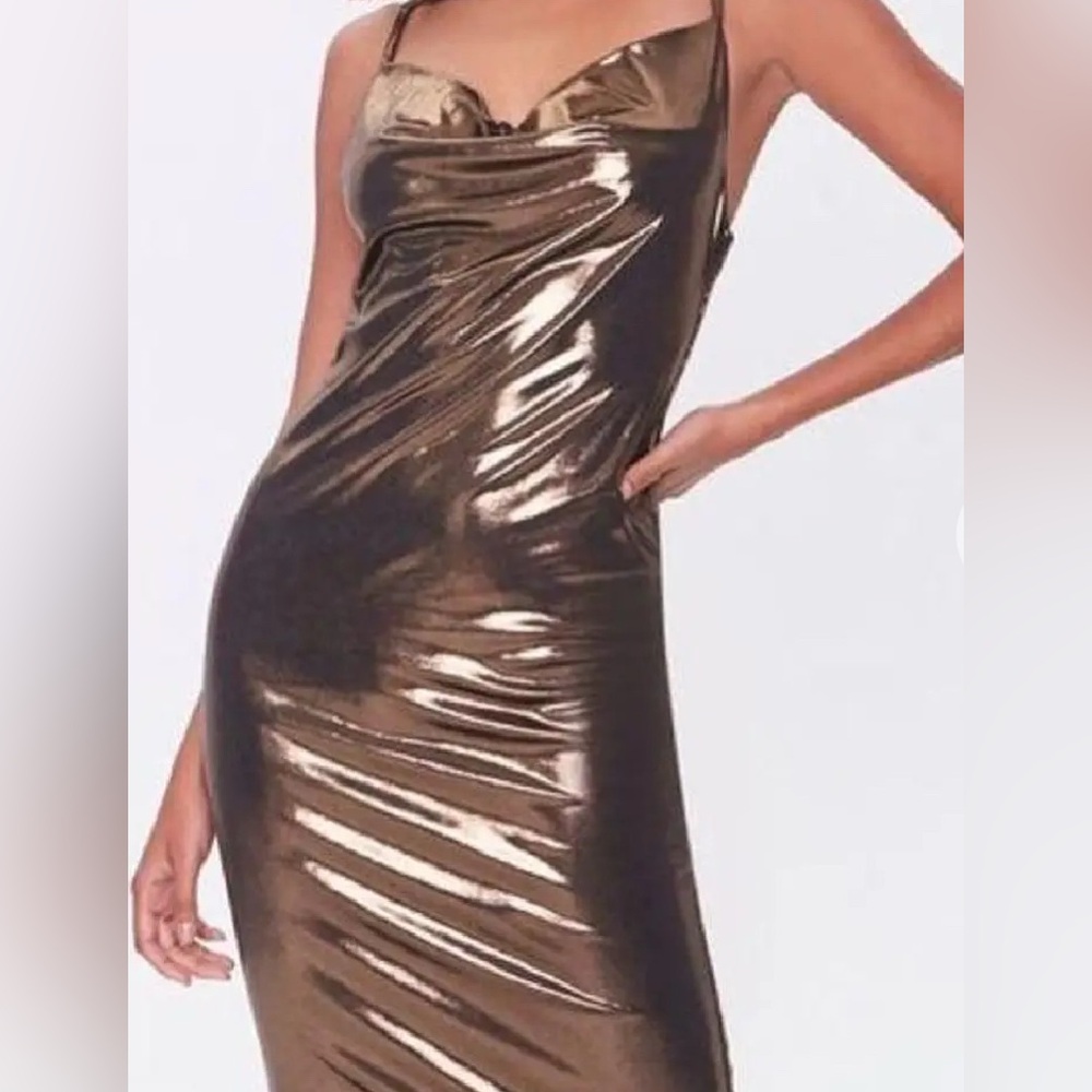 Forever 21 plus size metallic shiny brown/gold slip dress, size 1x